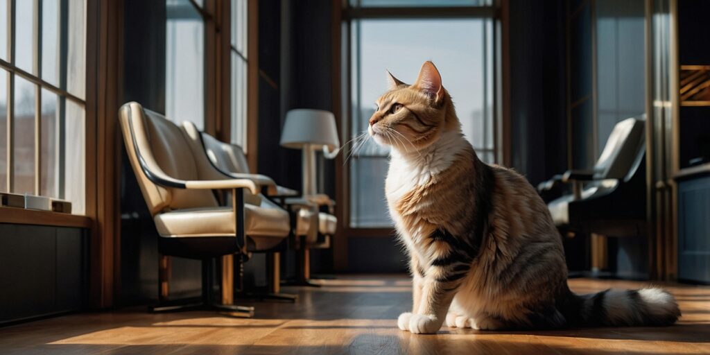 Photo d'un chat bien toiletté en train de se faire brosser par un toiletteur professionnel dans un salon propre et accueillant. Photo d'un chat bien toiletté en train de se faire brosser par un toiletteur professionnel dans un salon propre et accueillant.