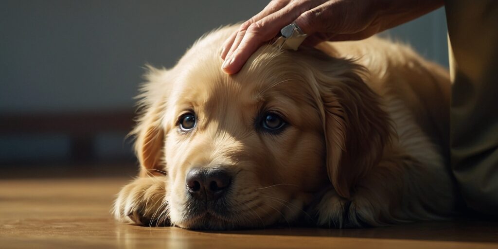 Un chiot recevant un examen physique par un vétérinaire.