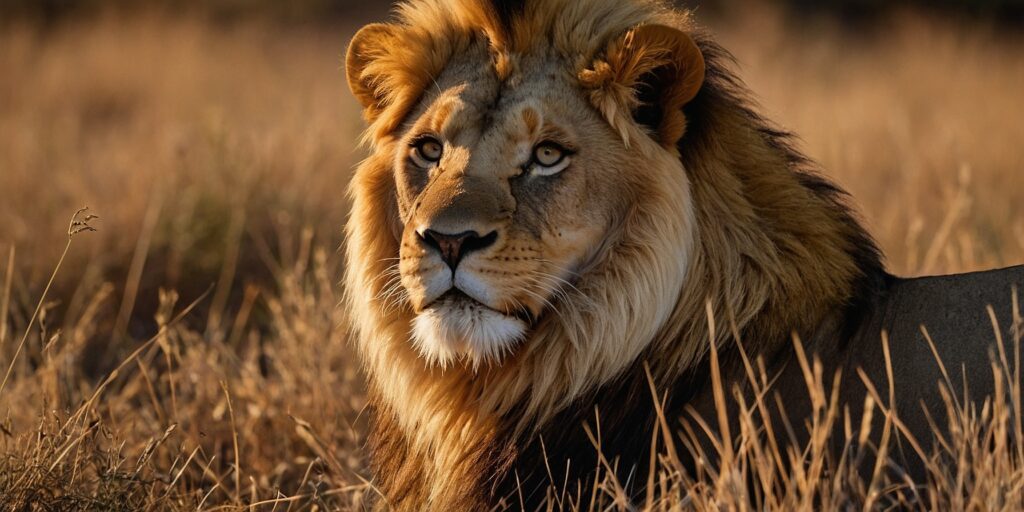 Un lion adulte se léchant la fourrure dans la savane africaine. Un lion adulte se léchant la fourrure dans la savane africaine.